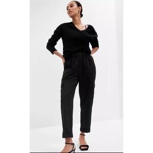 New Gap Cargo Pants Medium‎ Tall Mid Rise Black Twill Pull-On Boho Elastic Waist